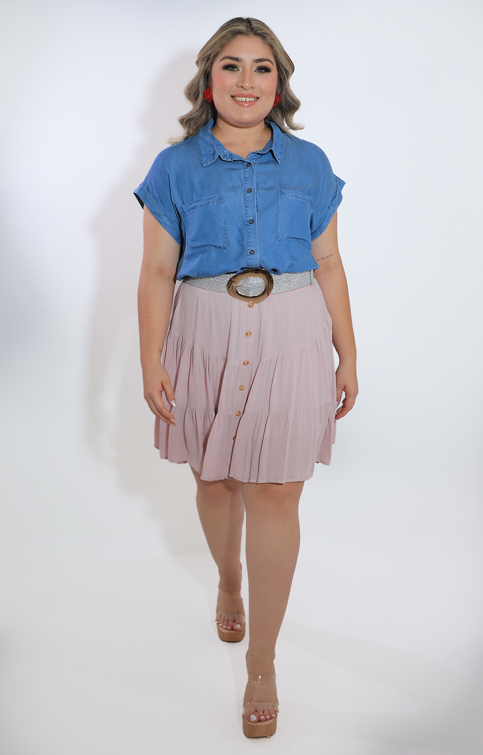 Falda rosa con elastico y botones frontales - FALDA Boutiquemirel 