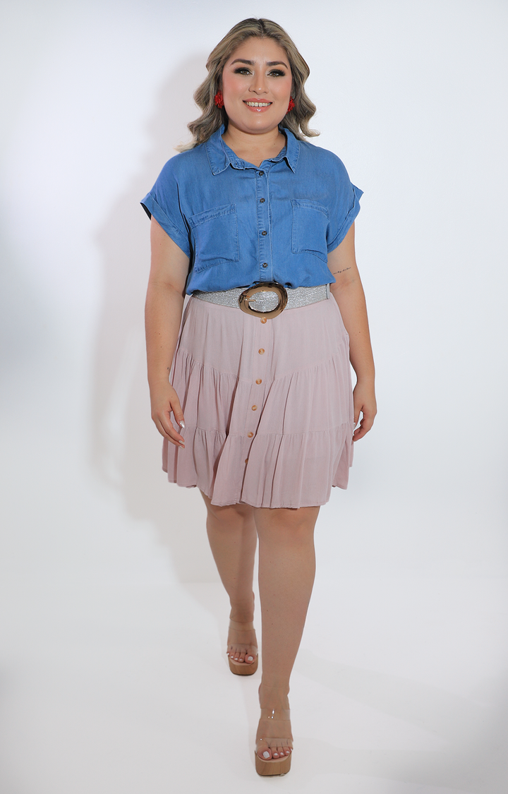 Falda rosa con elastico y botones frontales - FALDA Boutiquemirel 