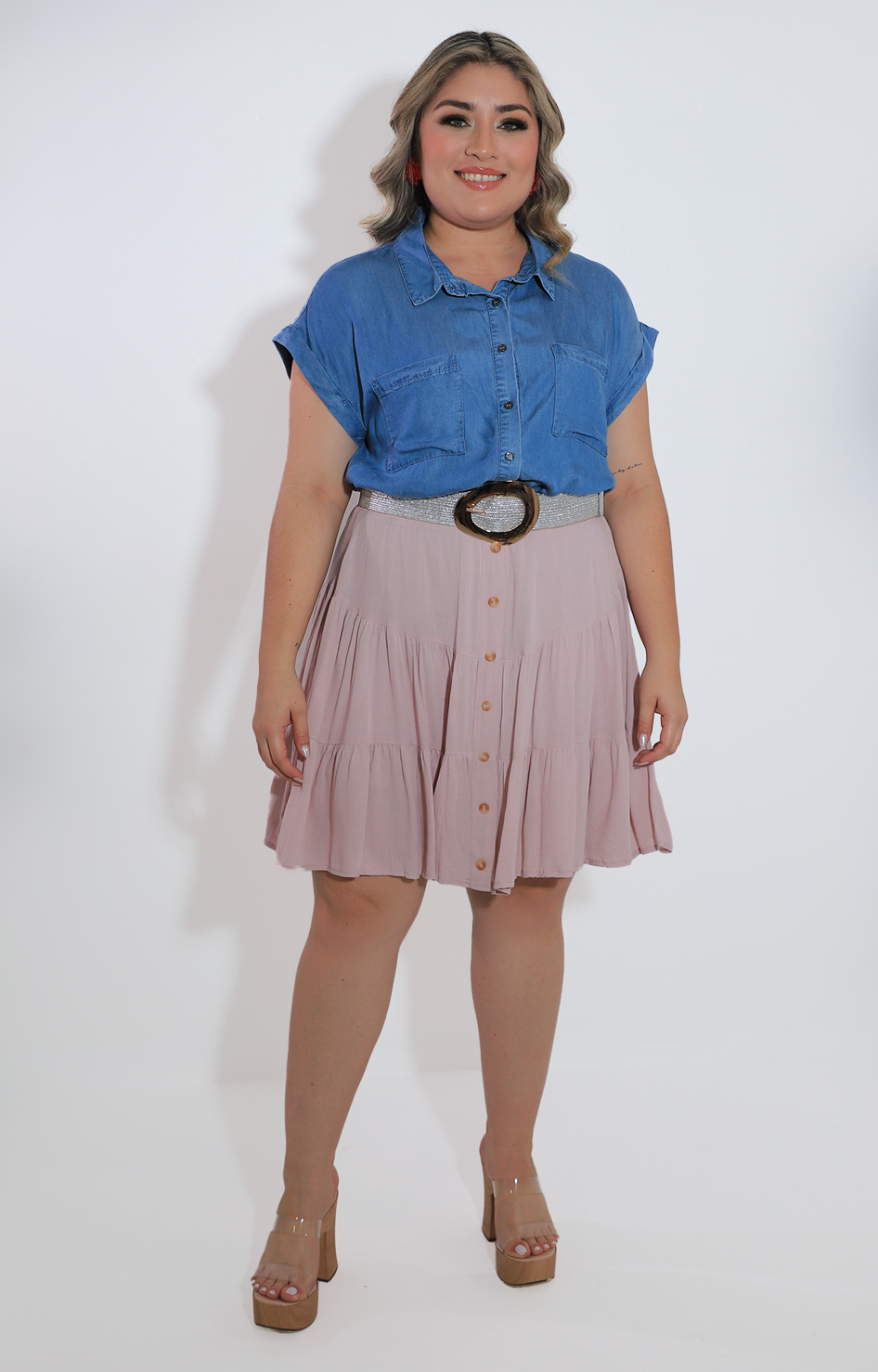 Falda rosa con elastico y botones frontales - FALDA Boutiquemirel 