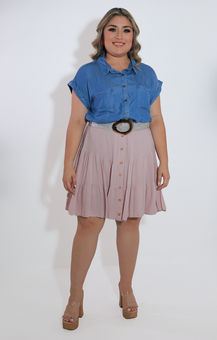 Falda rosa con elastico y botones frontales - FALDA Boutiquemirel 