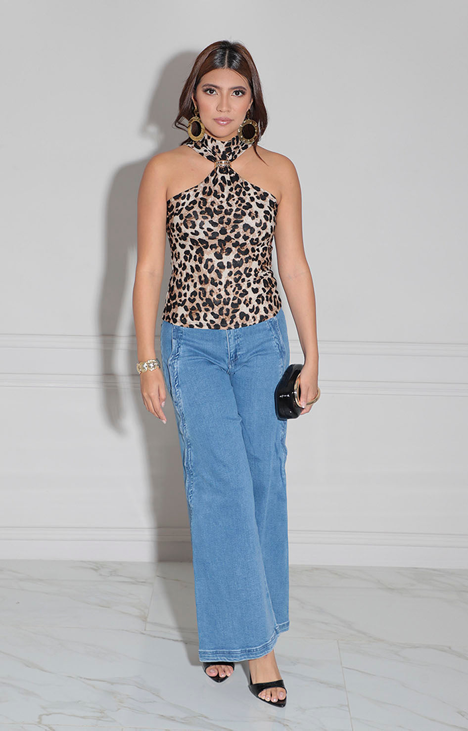 Blusa café estampada