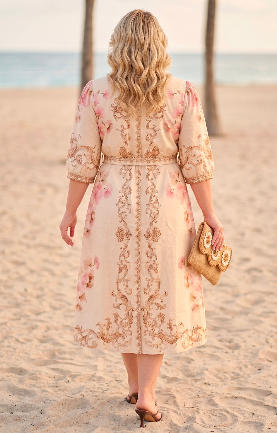 Vestido beige estampado - VESTIDO LARGO CURVY Boutiquemirel 