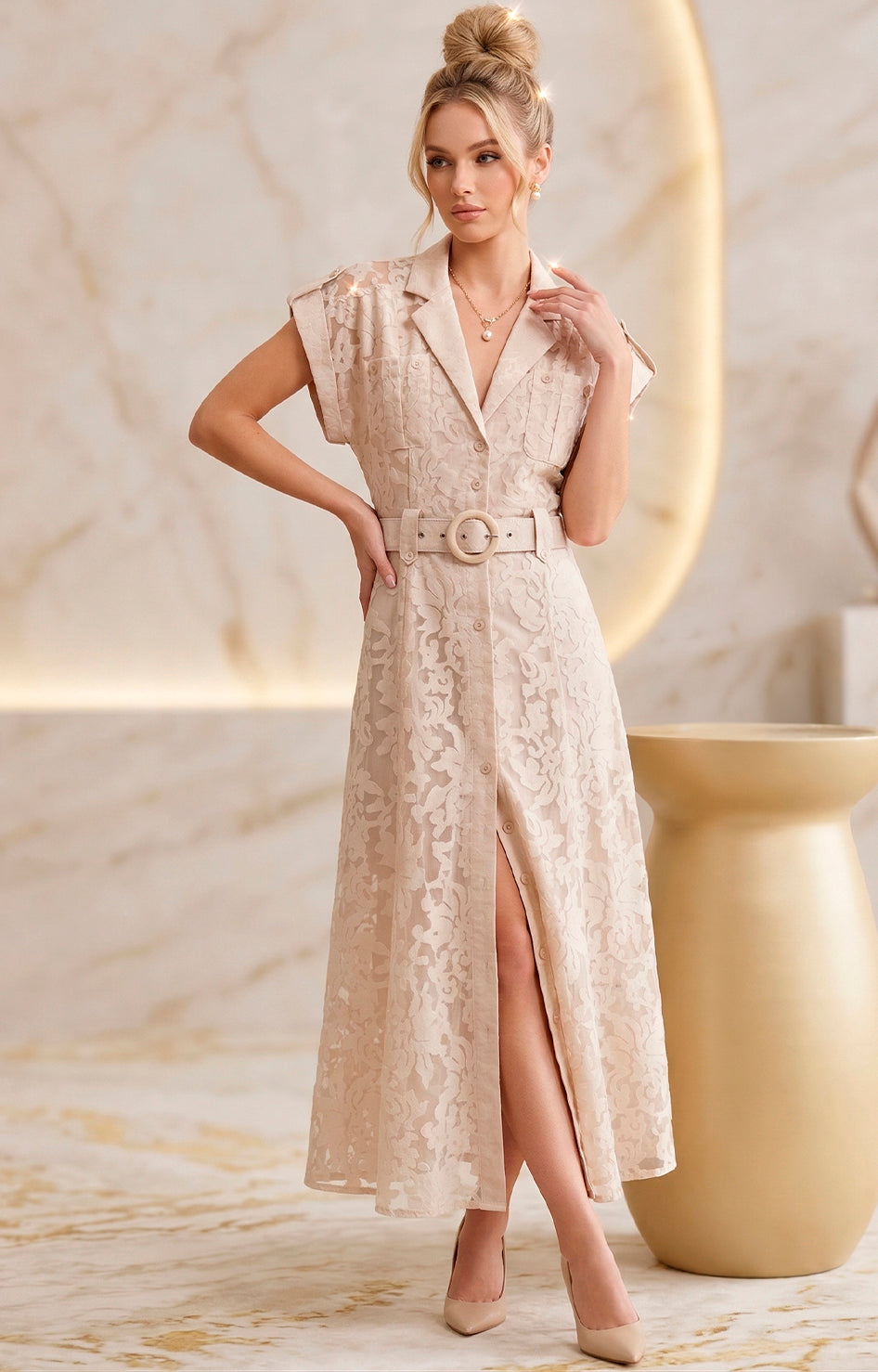 Vestido beige - VESTIDO LARGO REGULAR Boutiquemirel 