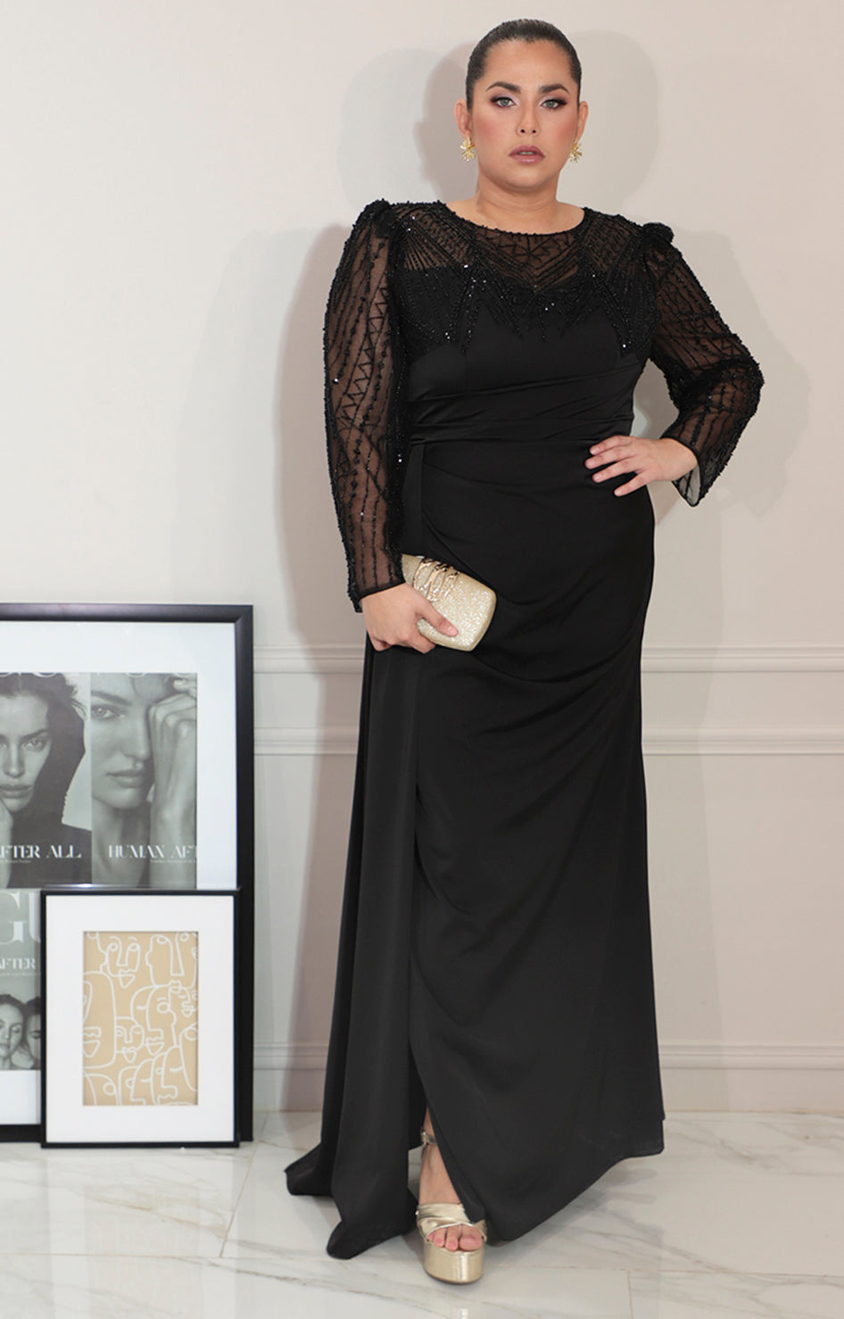 Vestido negro con transparencia y brillos de manga larga - VESTIDO Boutiquemirel 