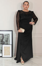 Vestido negro con transparencia y brillos de manga larga - VESTIDO Boutiquemirel 