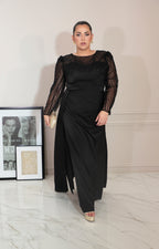 Vestido negro con transparencia y brillos de manga larga - VESTIDO Boutiquemirel 
