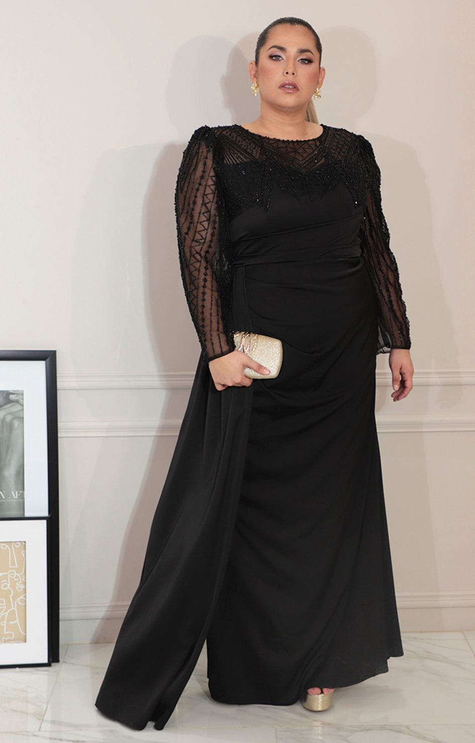 Vestido negro con transparencia y brillos de manga larga - VESTIDO Boutiquemirel 