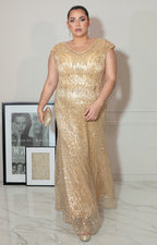 Vestido beige con aplicaciones y manga corta - VESTIDO Boutiquemirel 