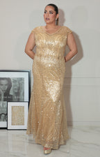 Vestido beige con aplicaciones y manga corta - VESTIDO Boutiquemirel 