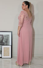 Vestido rosa con transparencia y brillo de manga 3/4 - VESTIDO Boutiquemirel 