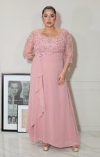 Vestido rosa con transparencia y brillo de manga 3/4 - VESTIDO Boutiquemirel 
