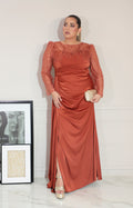 Vestido chedron con transparencia y brillos de manga larga - VESTIDO Boutiquemirel 