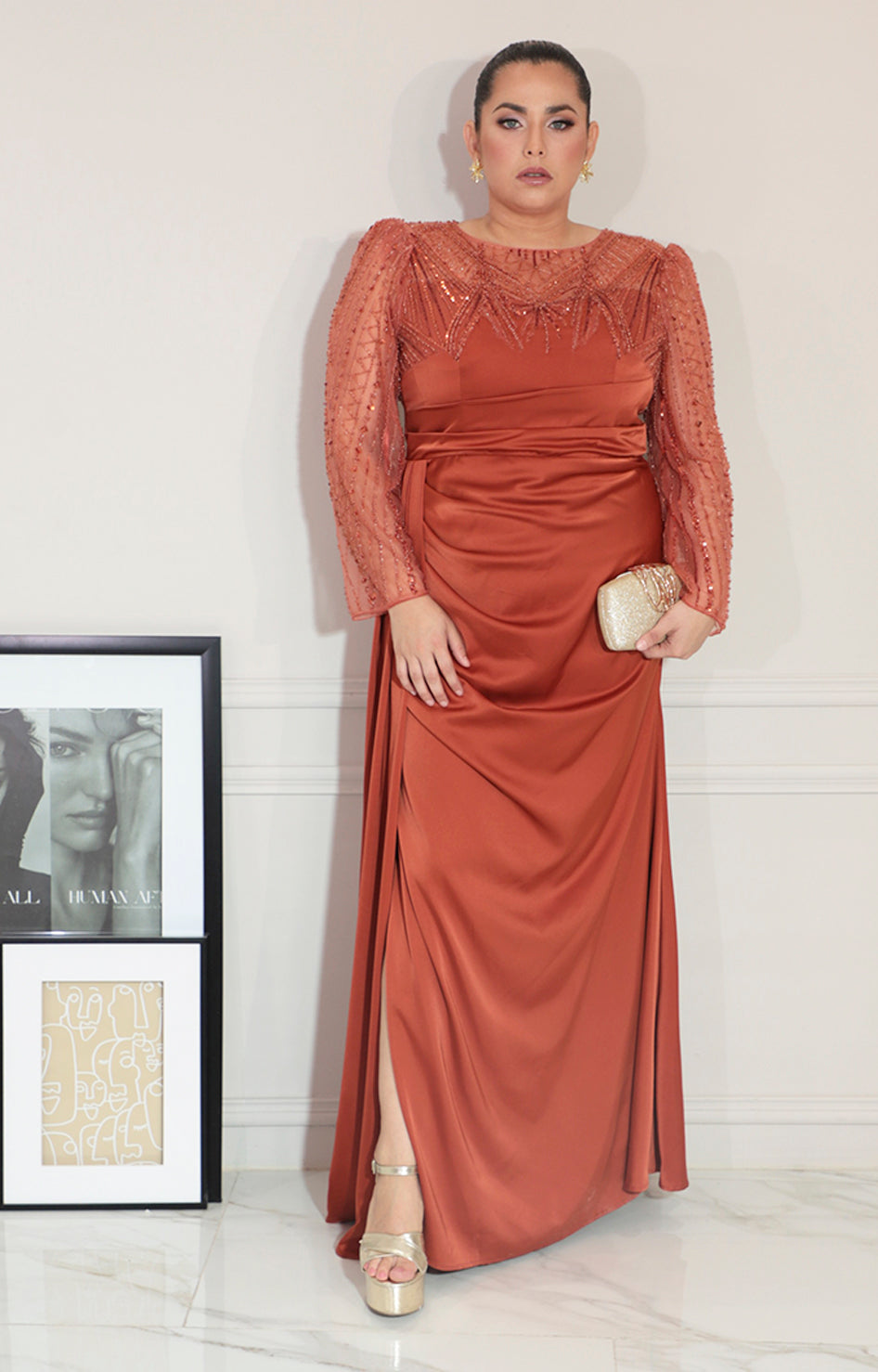 Vestido chedron con transparencia y brillos de manga larga - VESTIDO Boutiquemirel 