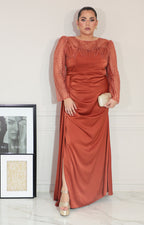 Vestido chedron con transparencia y brillos de manga larga - VESTIDO Boutiquemirel 
