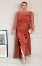 Vestido chedron con transparencia y brillos de manga larga - VESTIDO Boutiquemirel 