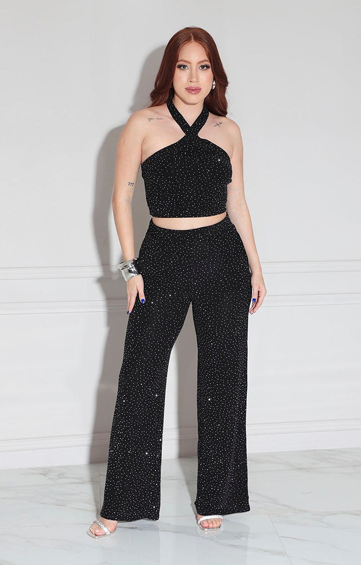 Conjunto negro con brillos