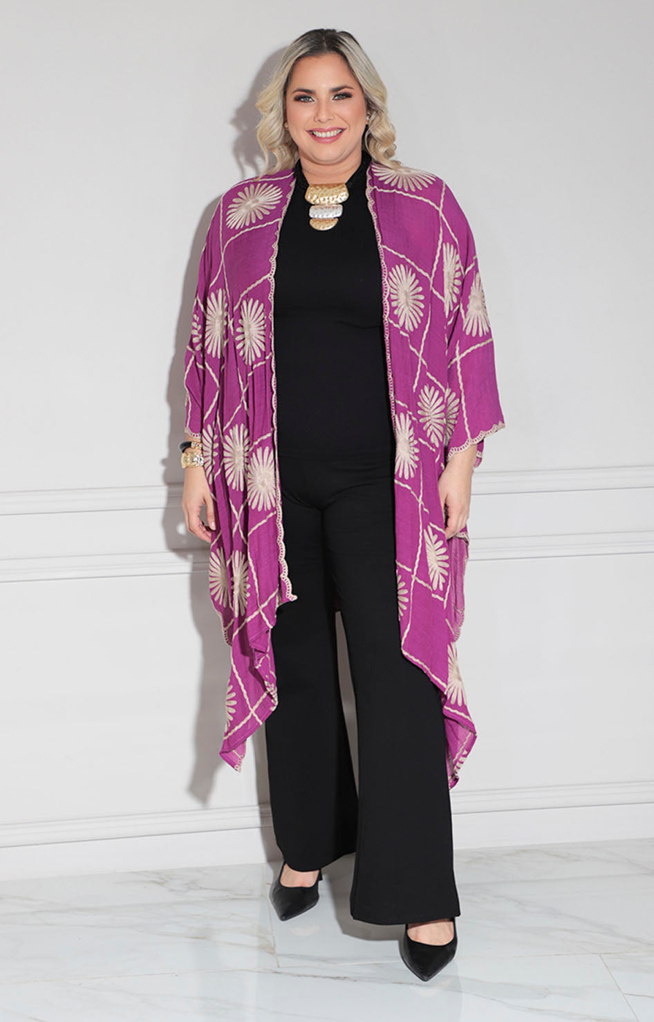 Kimono morado bordado