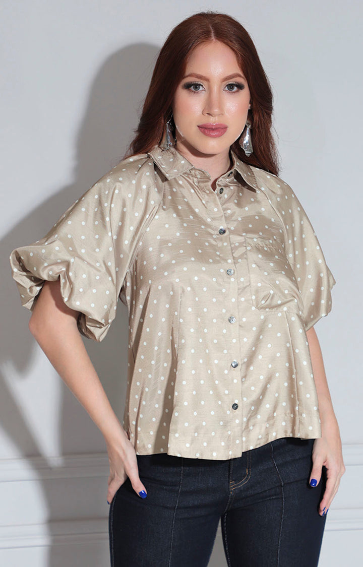 Blusa beige polka-dots