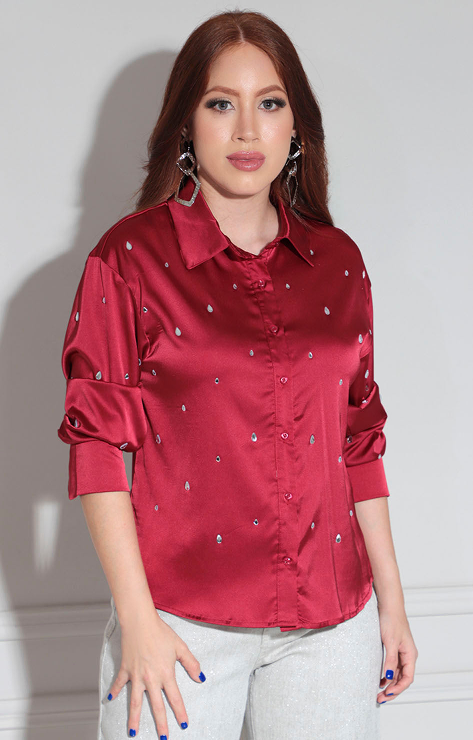 Camisera satinada vino