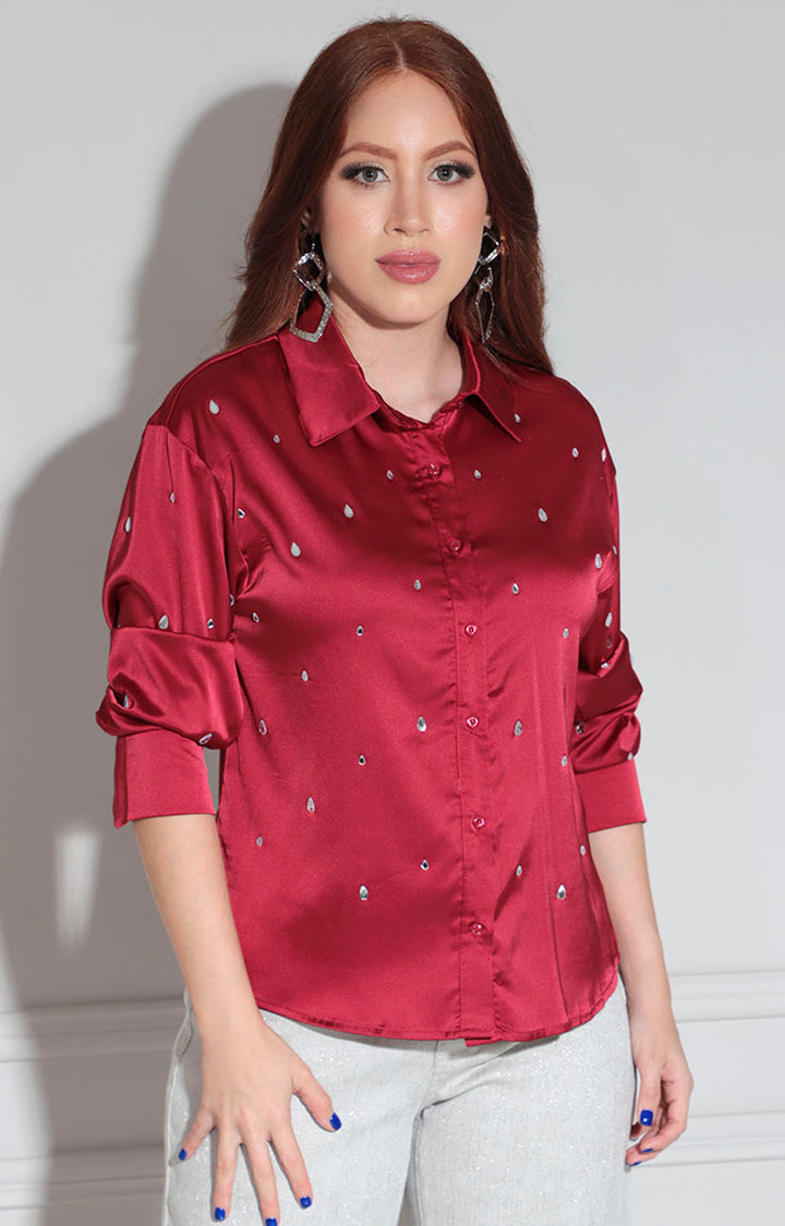 Camisera satinada vino