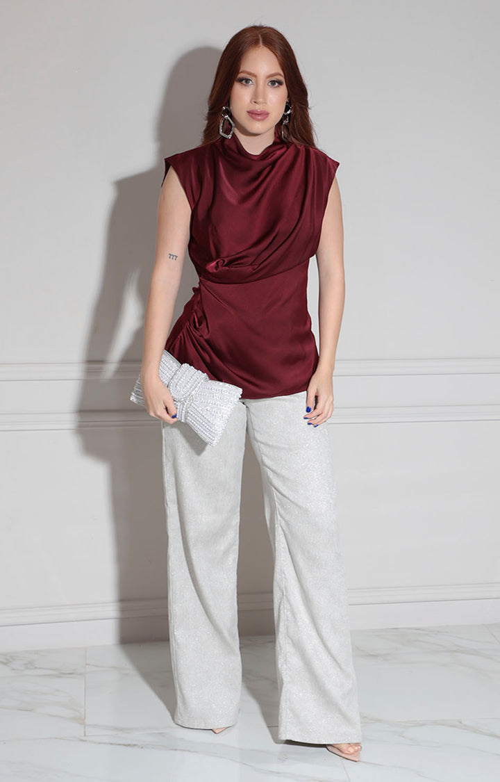 Blusa vino satinada