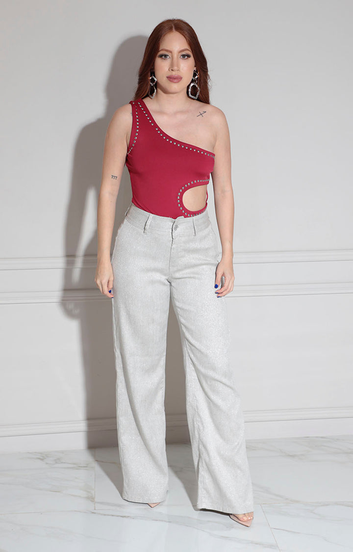 Pantalón beige brilloso