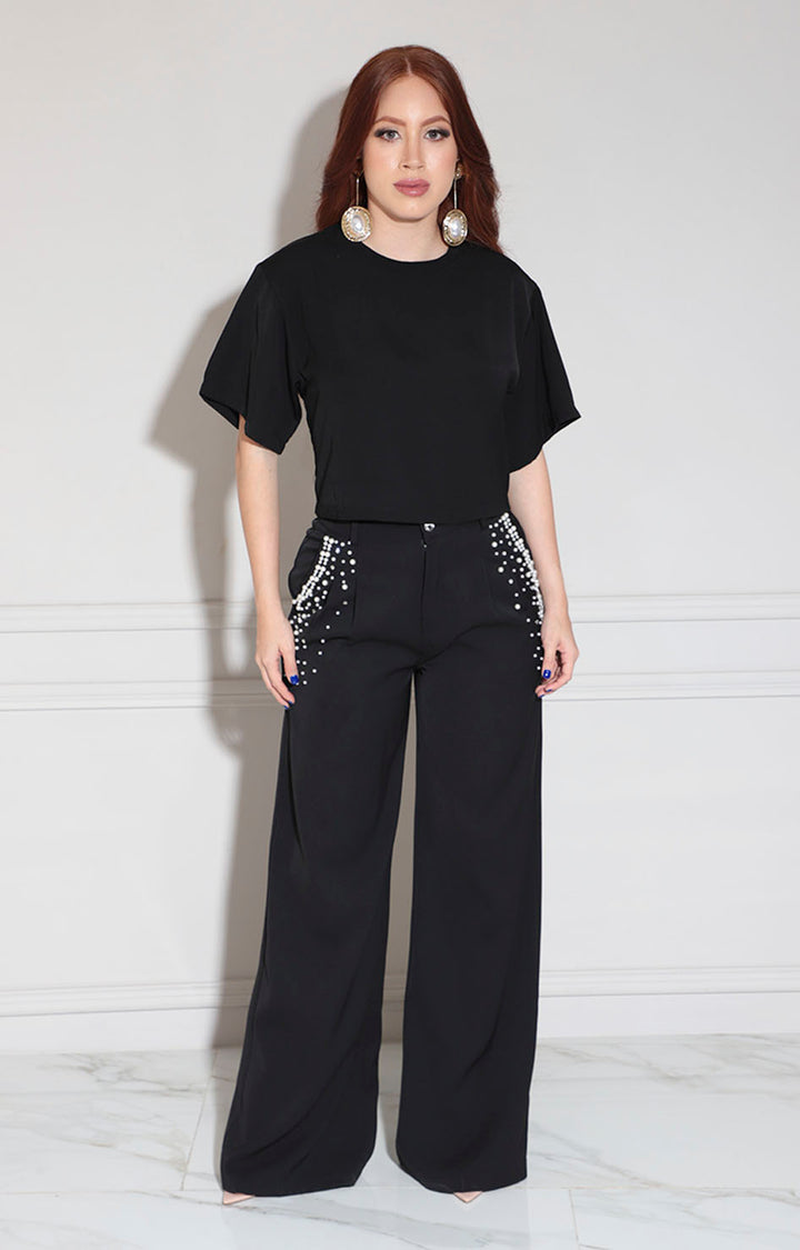 Pantalón negro con perlas