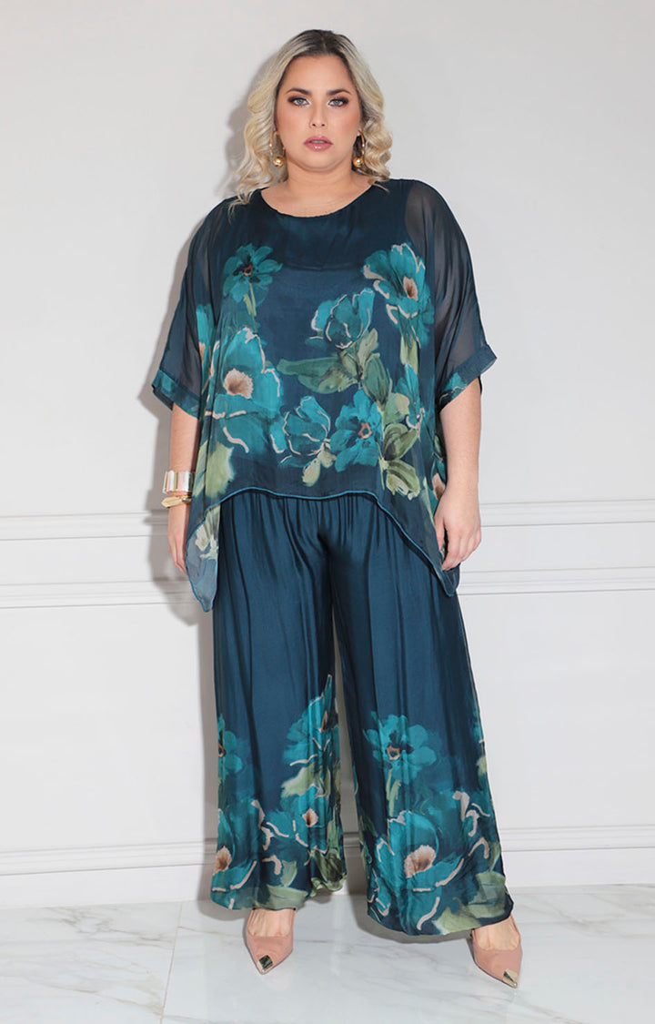 Conjunto de seda verde