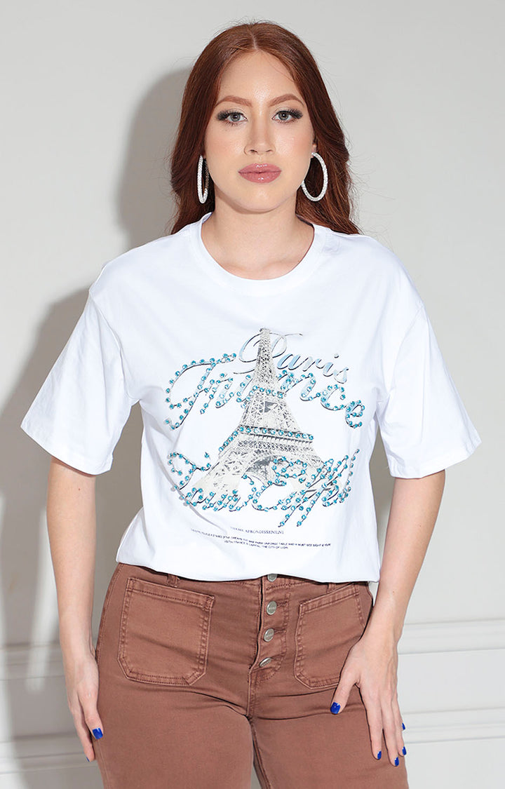 Blusa blanca con pedrería