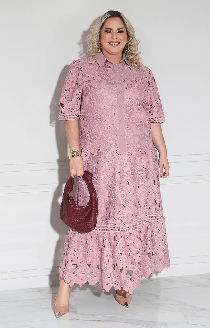 Conjunto rosa de guipiur