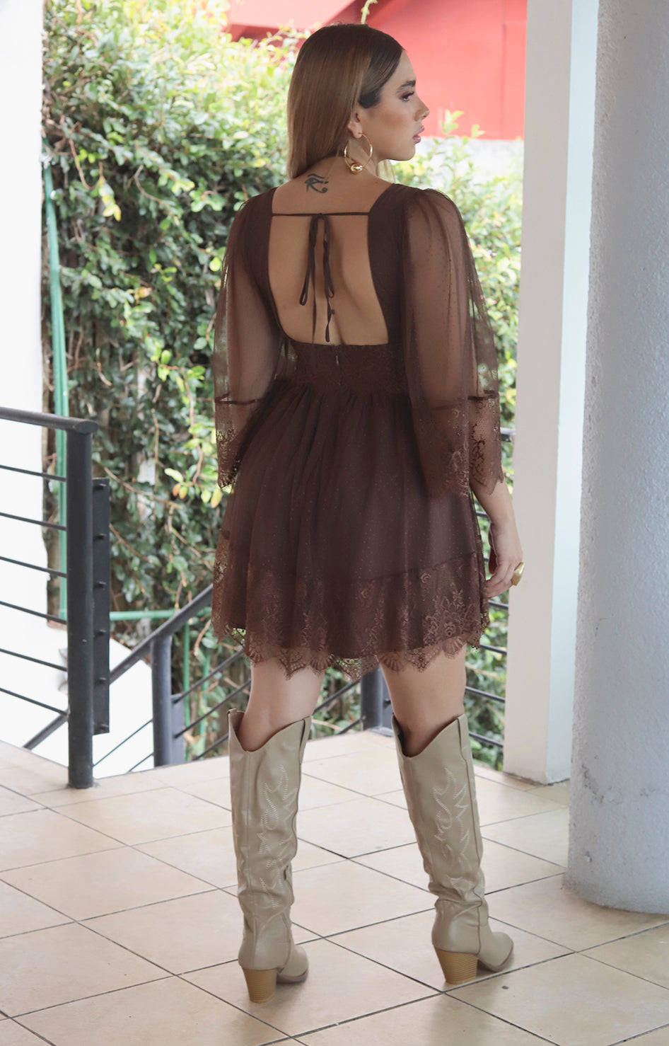 Vestido café bordado - VESTIDO Boutiquemirel 