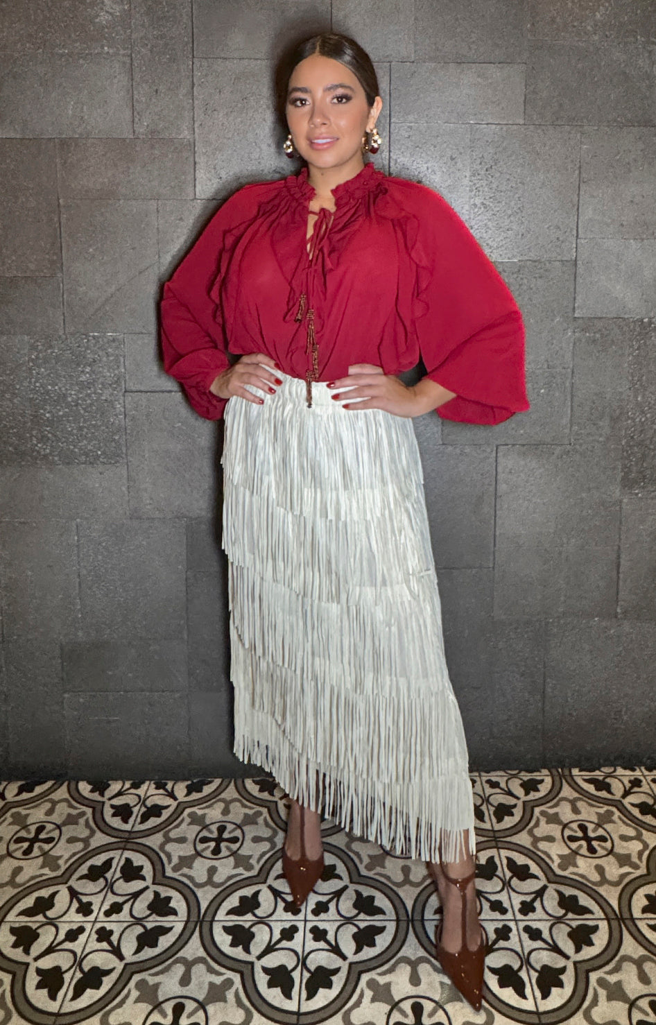 Blusa vino con escarolas - BLUSA Boutiquemirel 