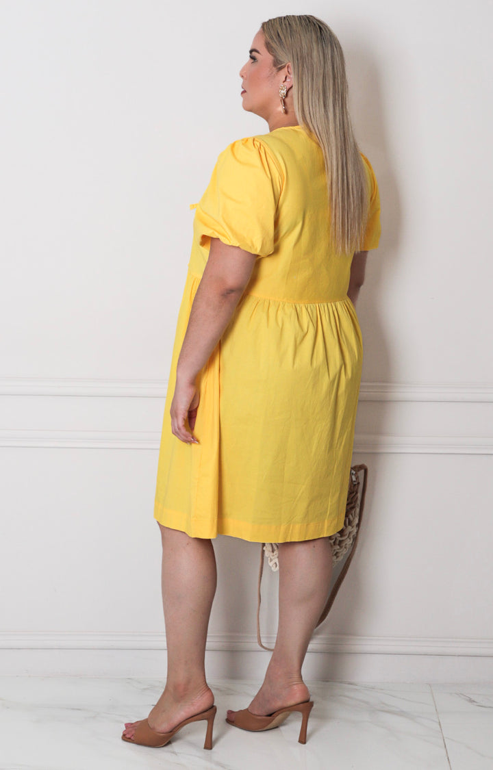 Vestido amarillo con mangas globo - VESTIDO CORTO CURVY Boutiquemirel 
