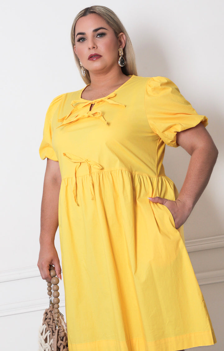 Vestido amarillo con mangas globo - VESTIDO CORTO CURVY Boutiquemirel 
