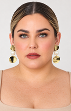 Aretes colgantes de discos dorados con perla