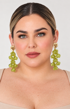Aretes colgantes largos de pétalos verdes
