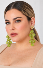 Aretes colgantes largos de pétalos verdes