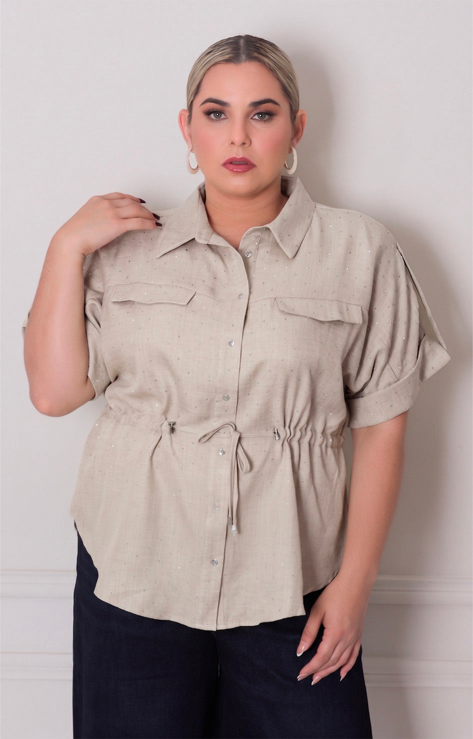Blusa con brillos y lazo - BLUSAS CURVY Boutiquemirel 