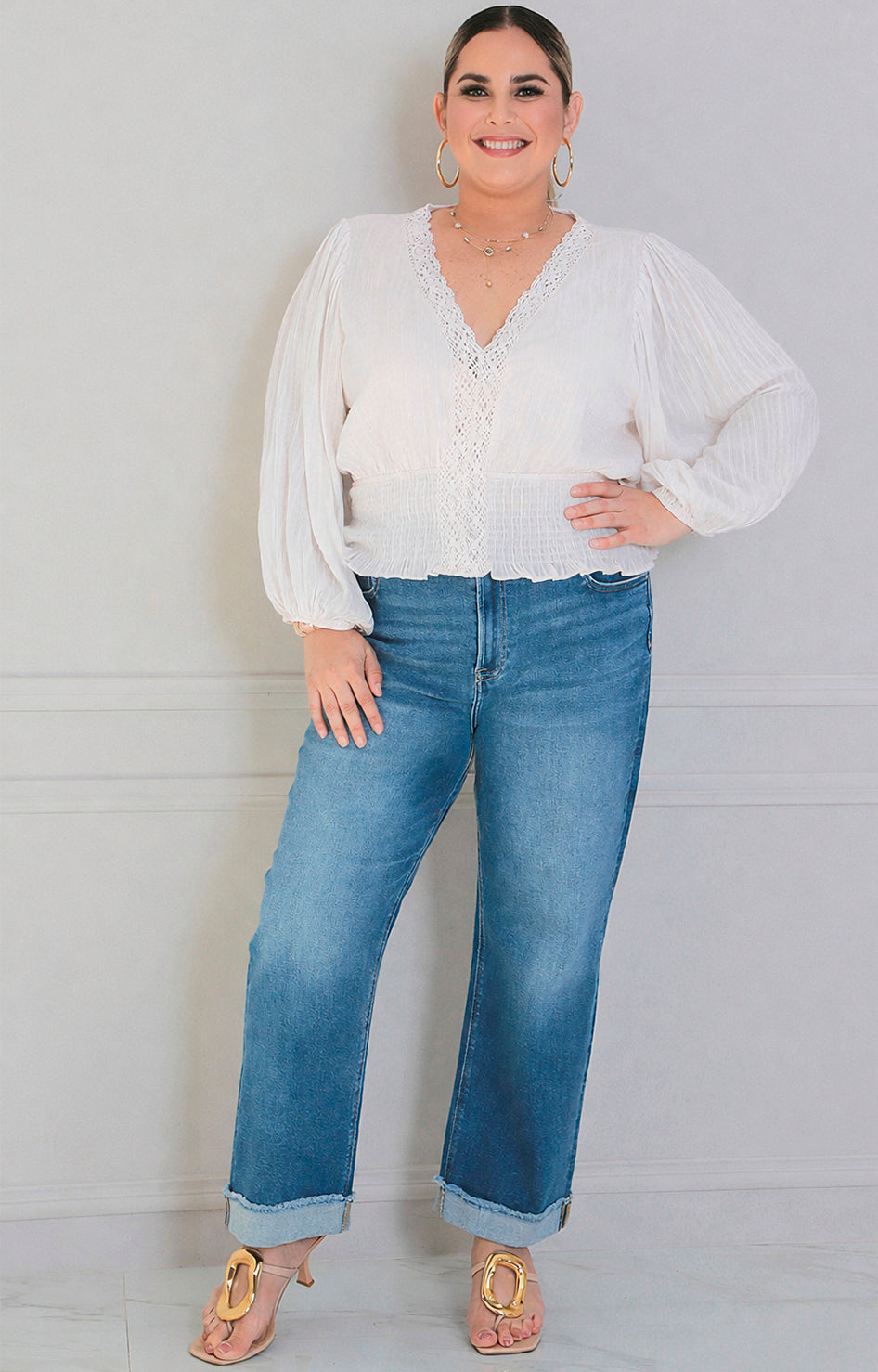 Blusa de manga larga con bordado - BLUSAS CURVY Boutiquemirel 