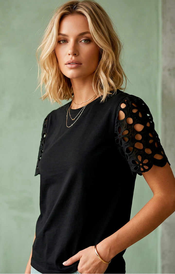 Blusa con mangas guipiur - BLUSAS REGULAR Boutiquemirel 