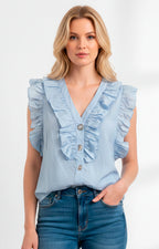 Blusa con botones y volantes frontal - BLUSAS REGULAR Boutiquemirel 