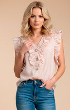 Blusa con botones y volantes frontal - BLUSAS REGULAR Boutiquemirel 