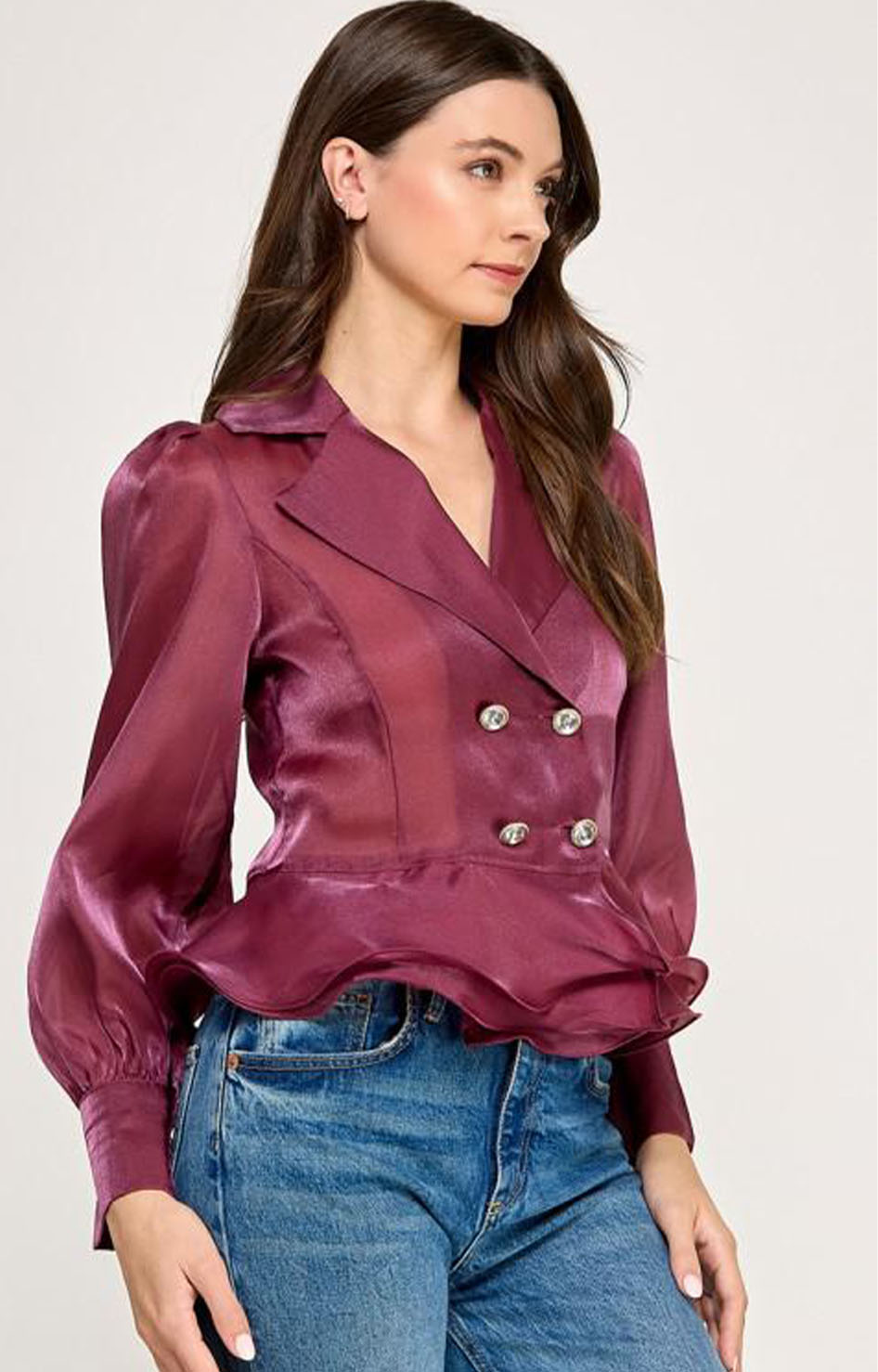 Blusa magenta de manga larga