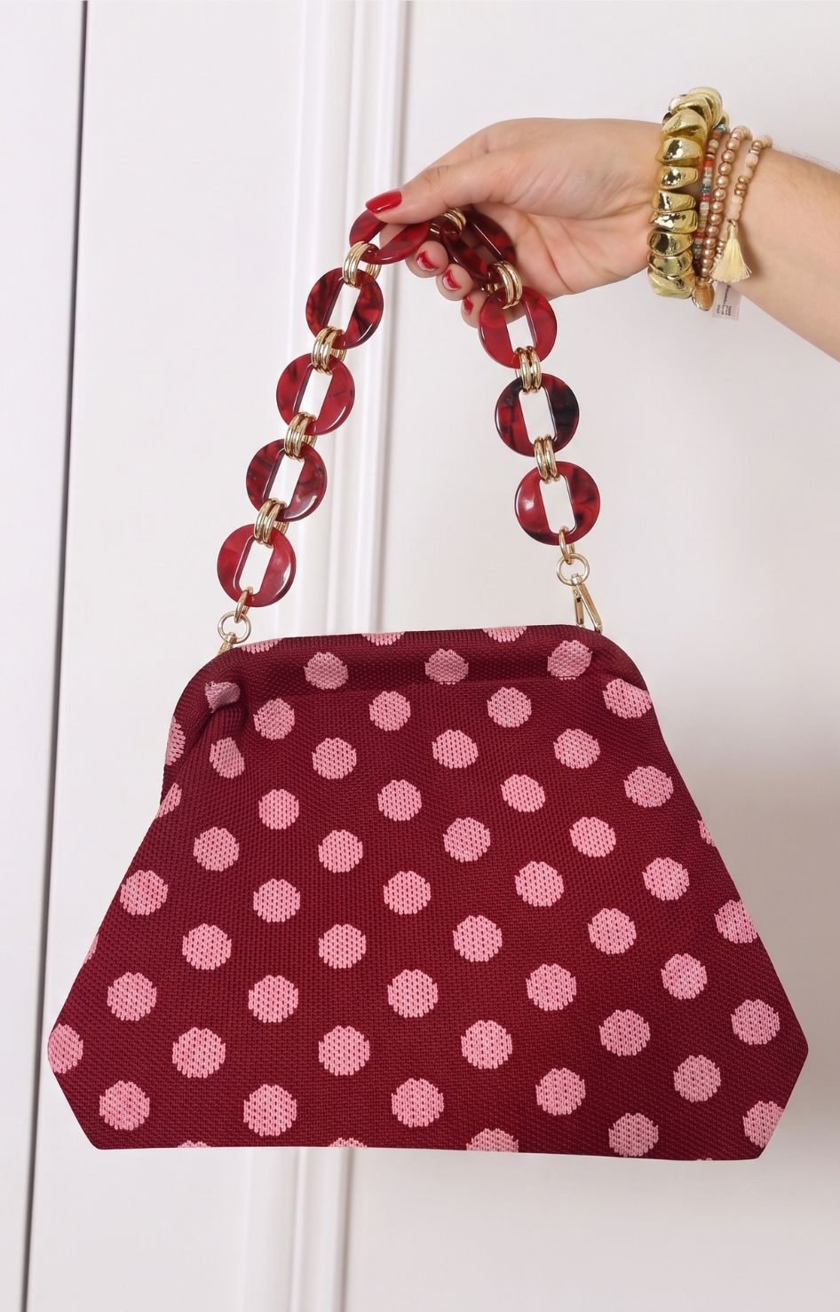 Bolsa roja con estampado polka dot