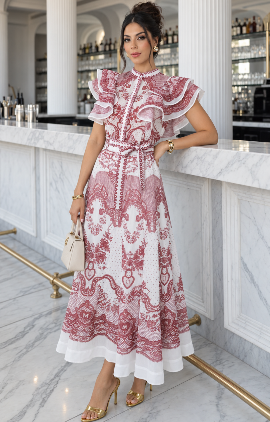 Conjunto con estampado barroco y volantes