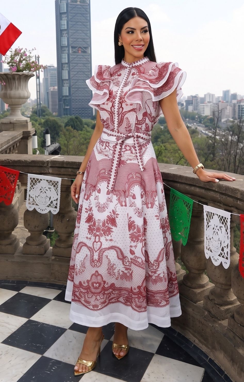 Conjunto con estampado barroco y volantes