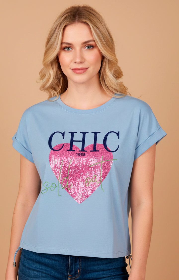 Blusa azul con estampado - BLUSA REGULAR Boutiquemirel 
