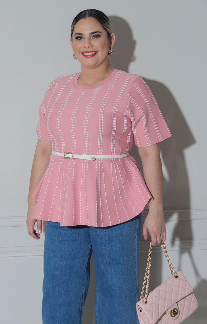 Blusa rosa peplum - BLUSA CURVY Boutiquemirel 