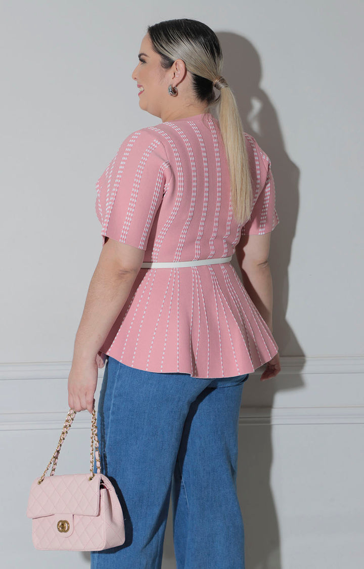 Blusa rosa peplum - BLUSA CURVY Boutiquemirel 