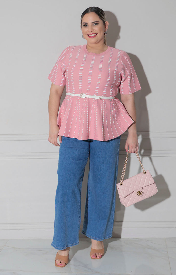 Blusa rosa peplum - BLUSA CURVY Boutiquemirel 